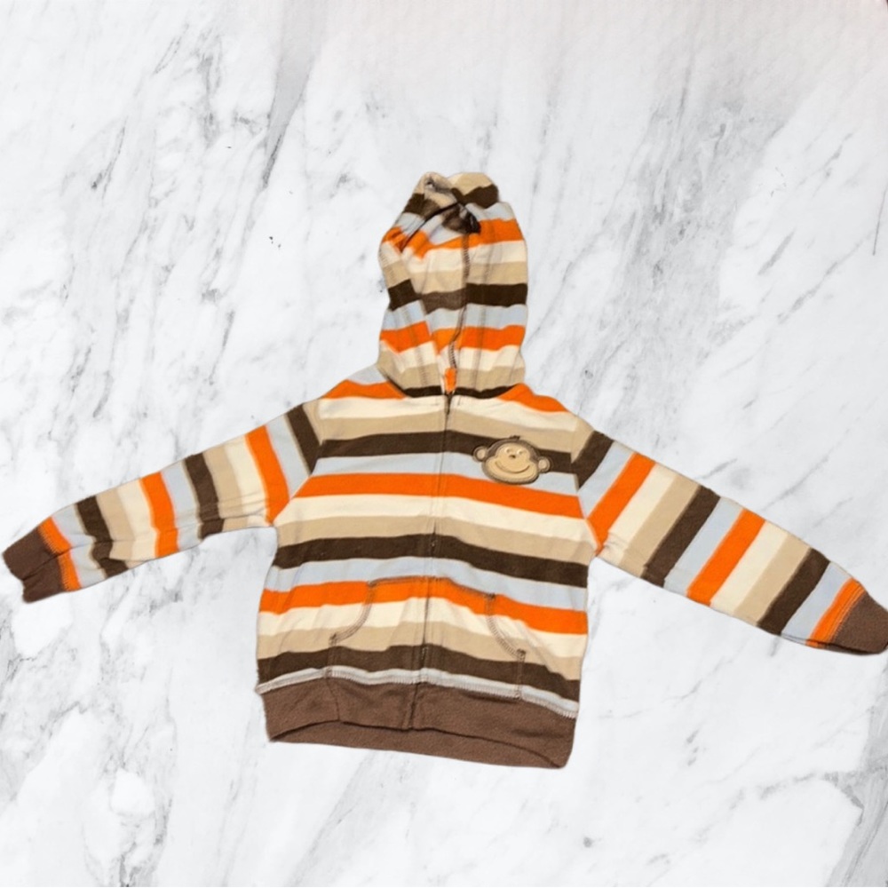 Carters monkey striped zipper hoodie for boys size 24 months